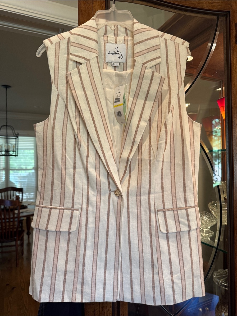 Sam Edelman Cream and Brown Striped Blazer Vest